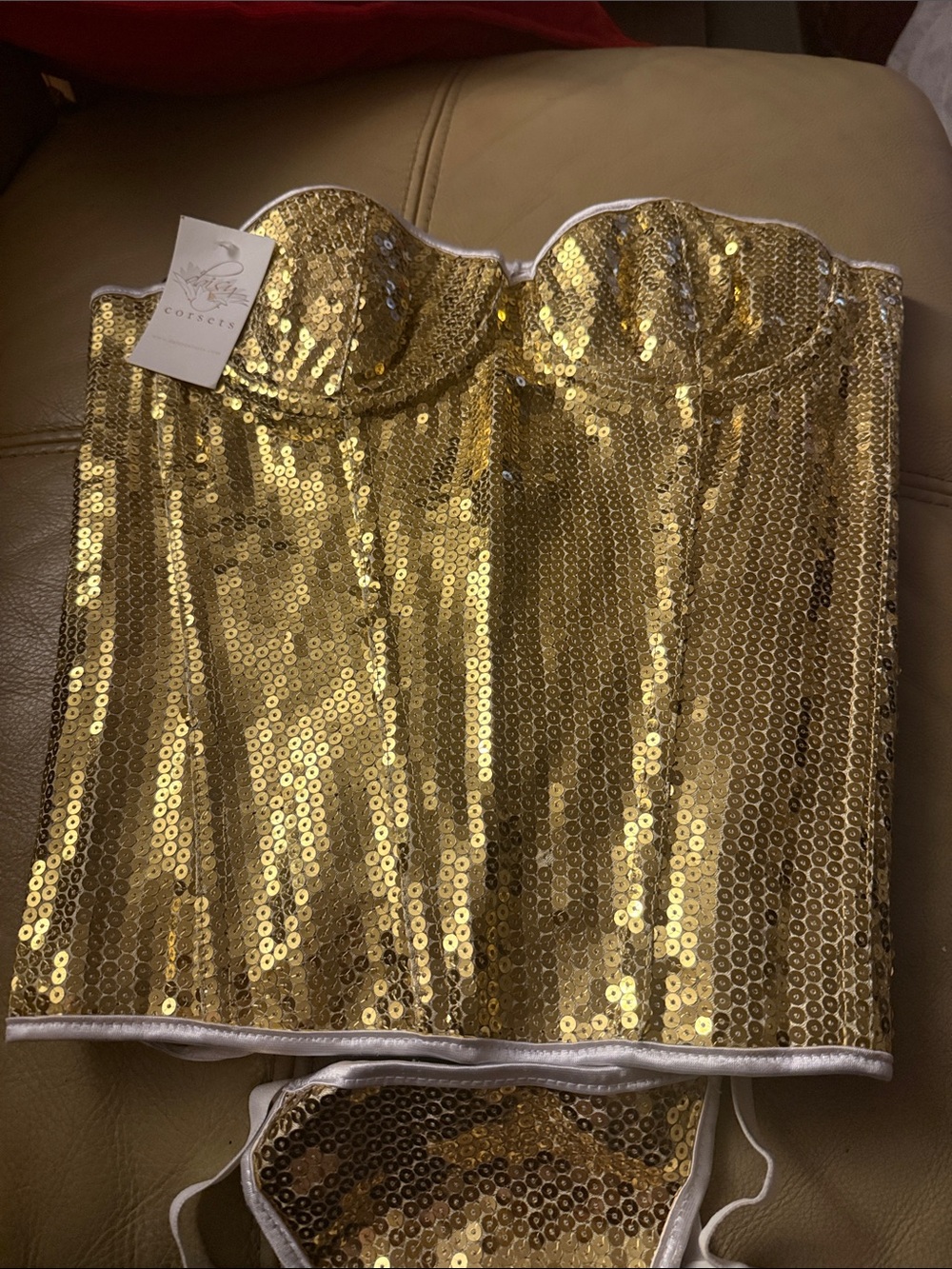 Gold Sequin Bustier Top and Thong- Corset Style